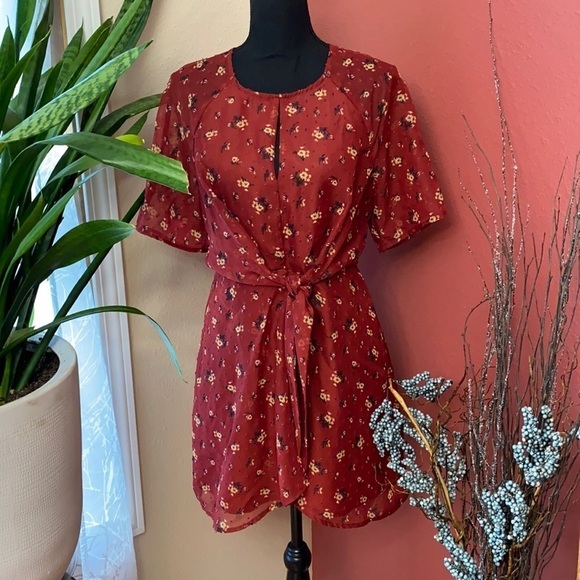 Love, Fire - Floral Sheer Overlay Wrap Dress - Picture 1 of 10